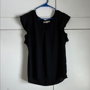 Philosophy Sheer Black Lightweight V-Neck Blouse with Flutter Sleeves